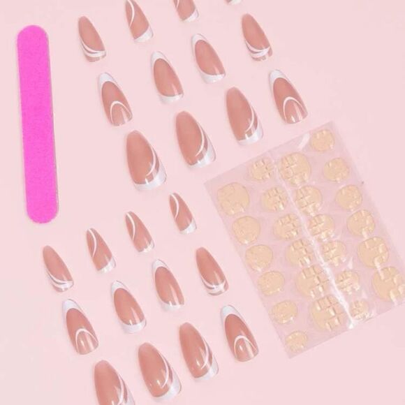 24 pcs French Almond Acrylic Press On Nail Set Reusable - Picture 2 of 9